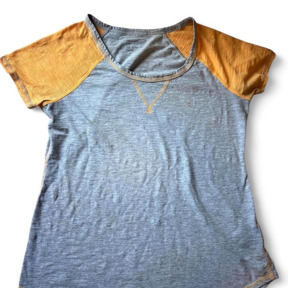 Reebok Womens Heather Grey Yellow Raglan Baseball T-Shirt Size M RN 104141